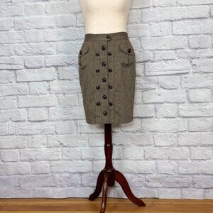 Baum und Pferdgarten Taupe Wool Blend Tweed Button Front Skirt
